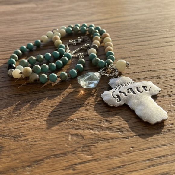 Jewelry - Amazing Grace Cross Pendant Beaded Necklace